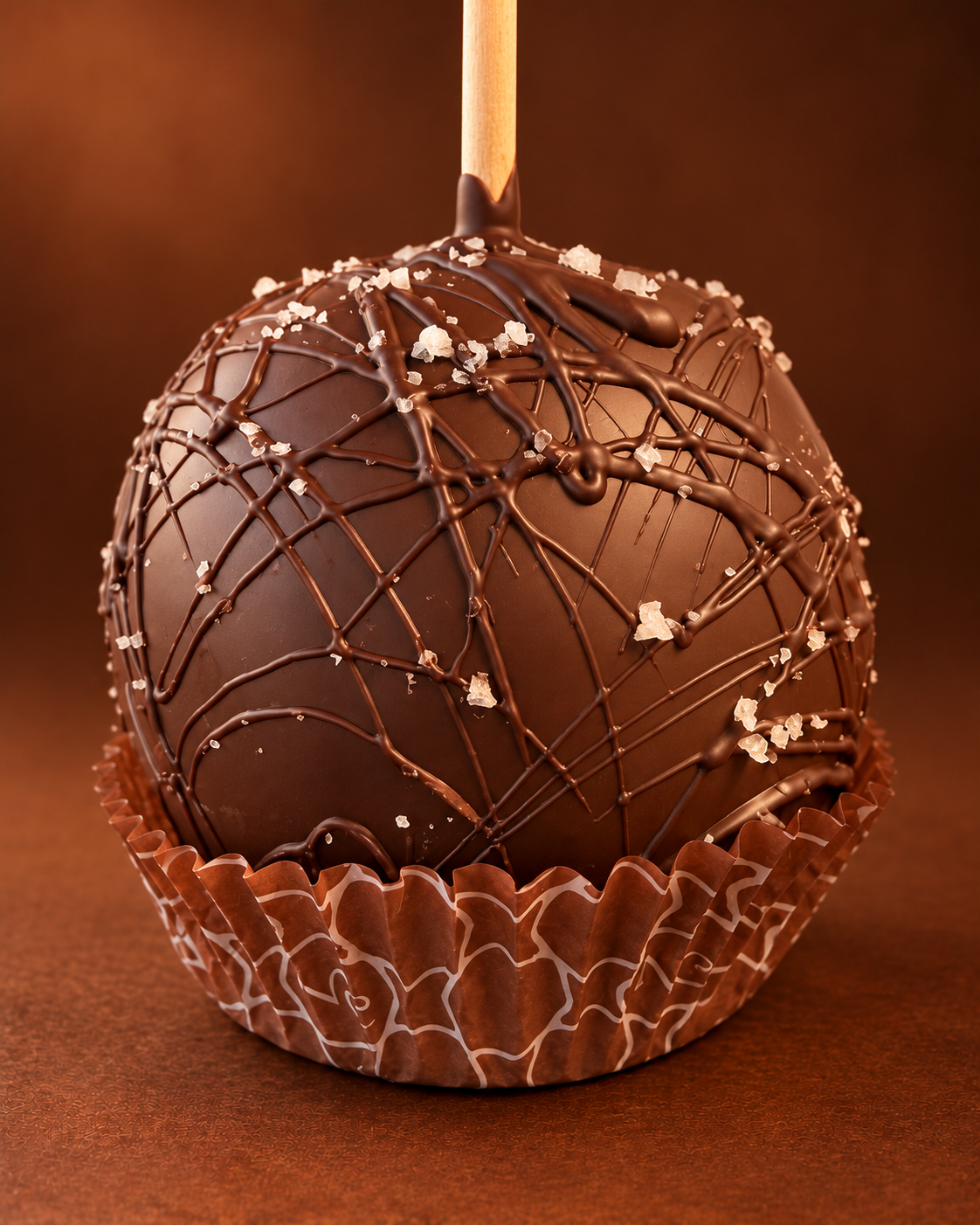 French Grey Sea Salt Caramel Apple with dark chocolate drizzle