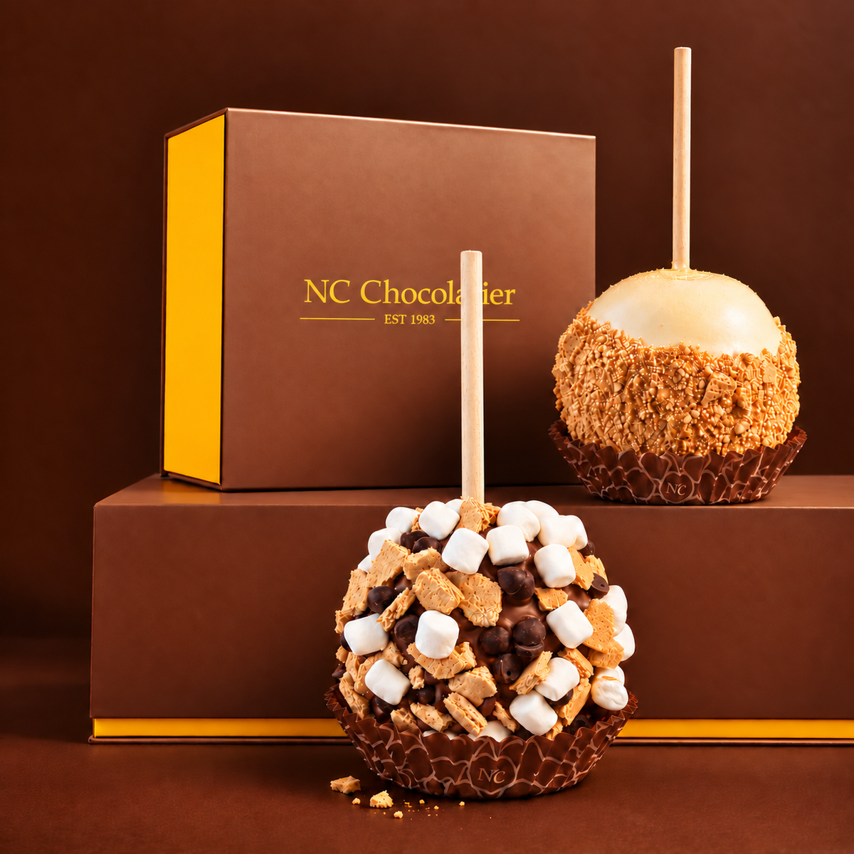 Fall Apple Duo: Pumpkin Cheesecake and Fireside S’mores with NC Chocolatier gift packaging