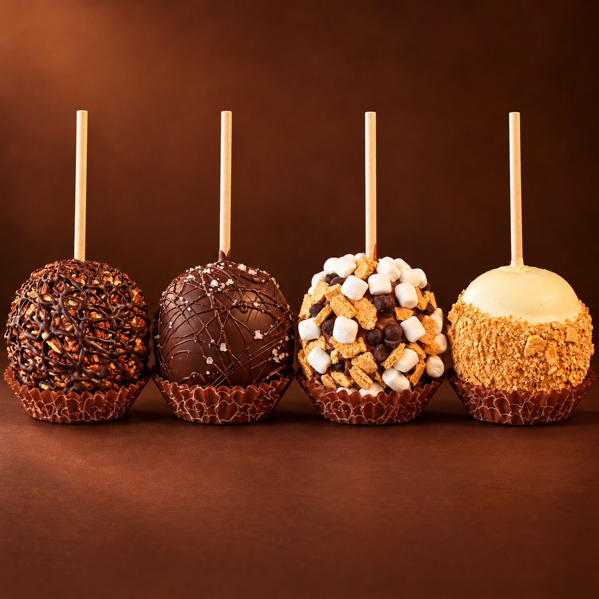 Fall Collection four-piece Signature Box: Harvest Pecan, French Grey Sea Salt, Fireside S’mores and Pumpkin Cheesecake caramel apples